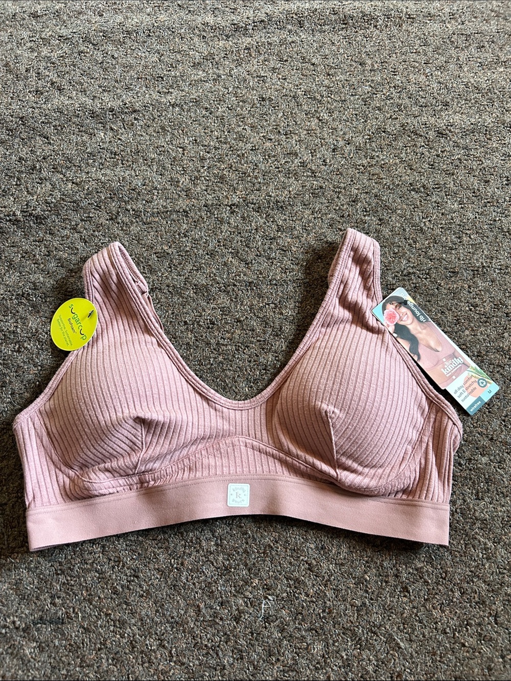 Seamless Ribbed Wireless Bra - Dusty Pink